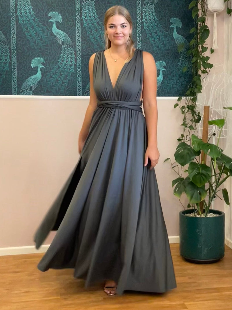 Luxe Darker Grey Convertible Infinity bridesmaid dress - Bay Bridal and Ball Gowns