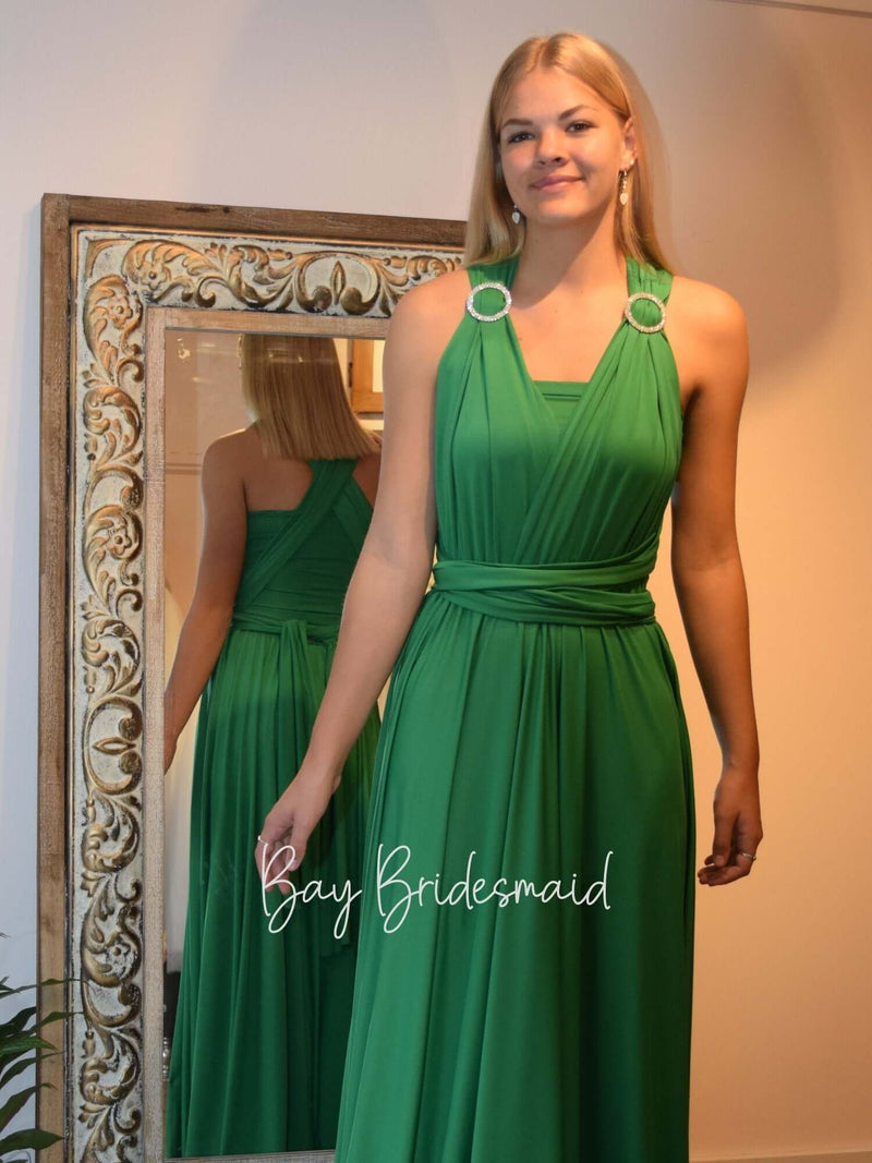 Luxe Emerald Green Convertible Infinity bridesmaid dress - Bay Bridal and Ball Gowns
