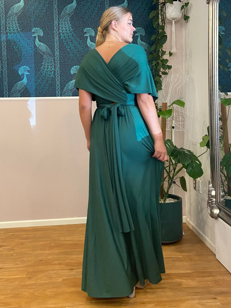 Luxe Ever Green convertible Infinity dress with split Express NZ wide - Bay Bridal and Ball Gowns