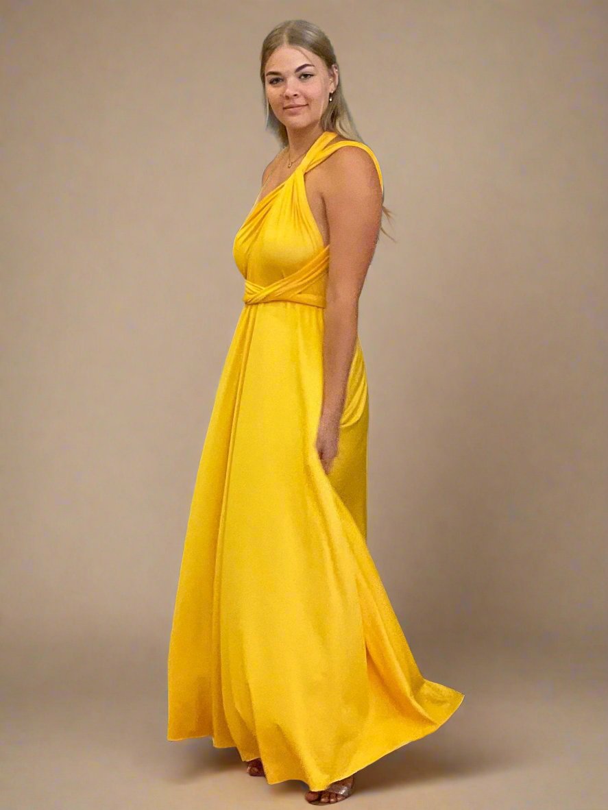 Luxe Gold Yellow Convertible Infinity bridesmaid dress Express NZ wide - Bay Bridal and Ball Gowns