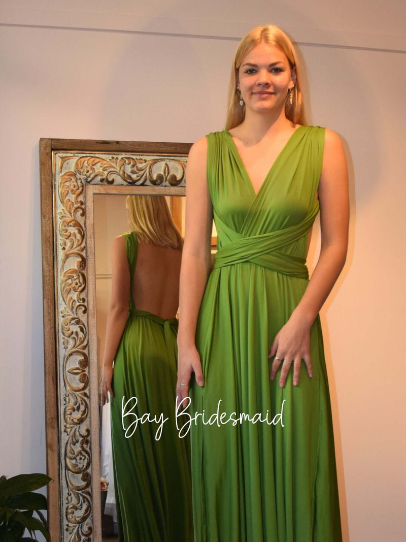 Luxe Grass Green Convertible Infinity bridesmaid dress - Bay Bridal and Ball Gowns