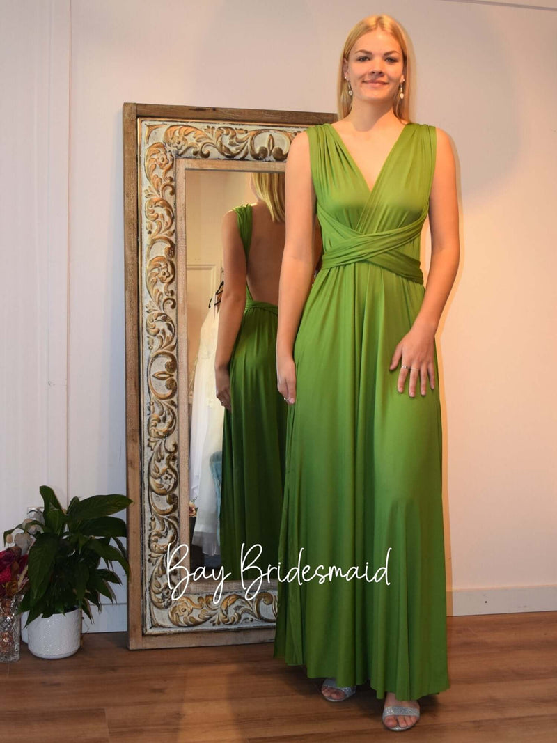 Luxe Grass Green Convertible Infinity bridesmaid dress - Bay Bridal and Ball Gowns