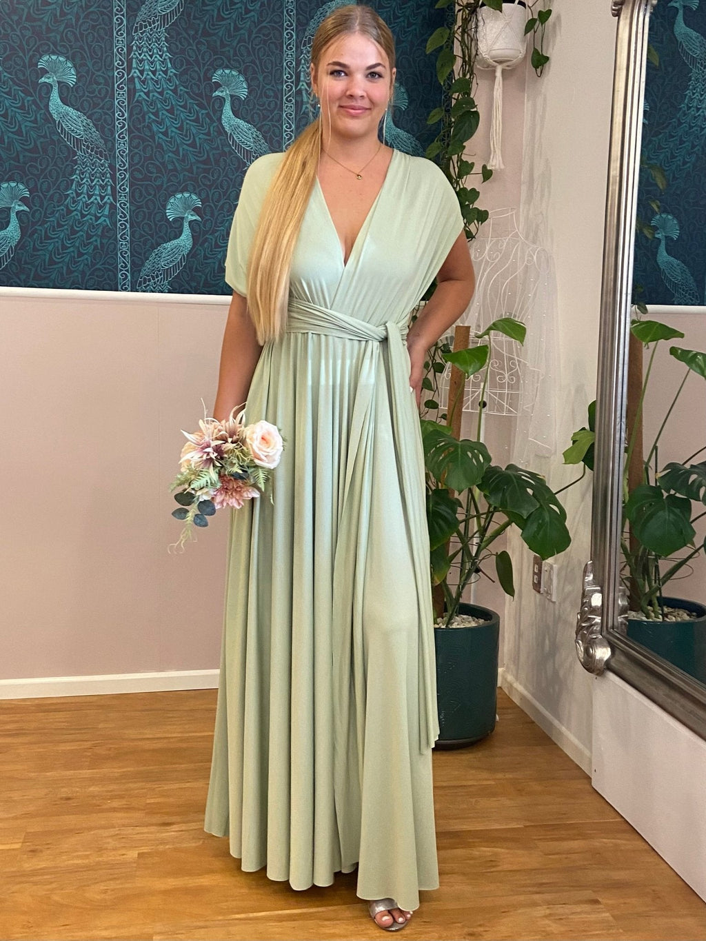 Luxe Light Olive Convertible Infinity bridesmaid dress - Bay Bridal and Ball Gowns