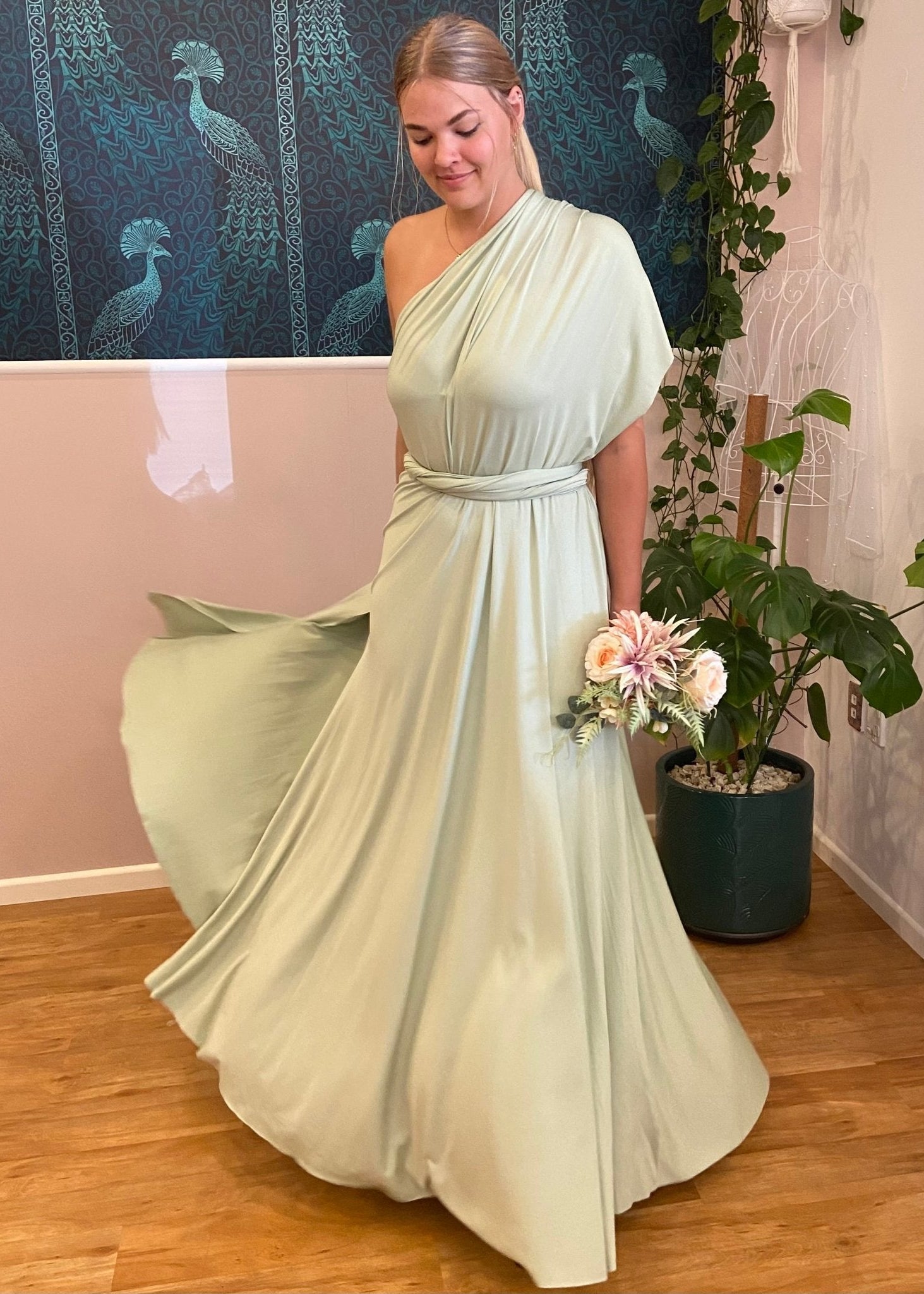 Light Olive Green Convertible Infinity Dress with Split