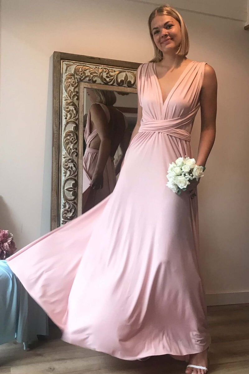 Luxe Nude Pink Convertible Infinity bridesmaid dress - Bay Bridal and Ball Gowns