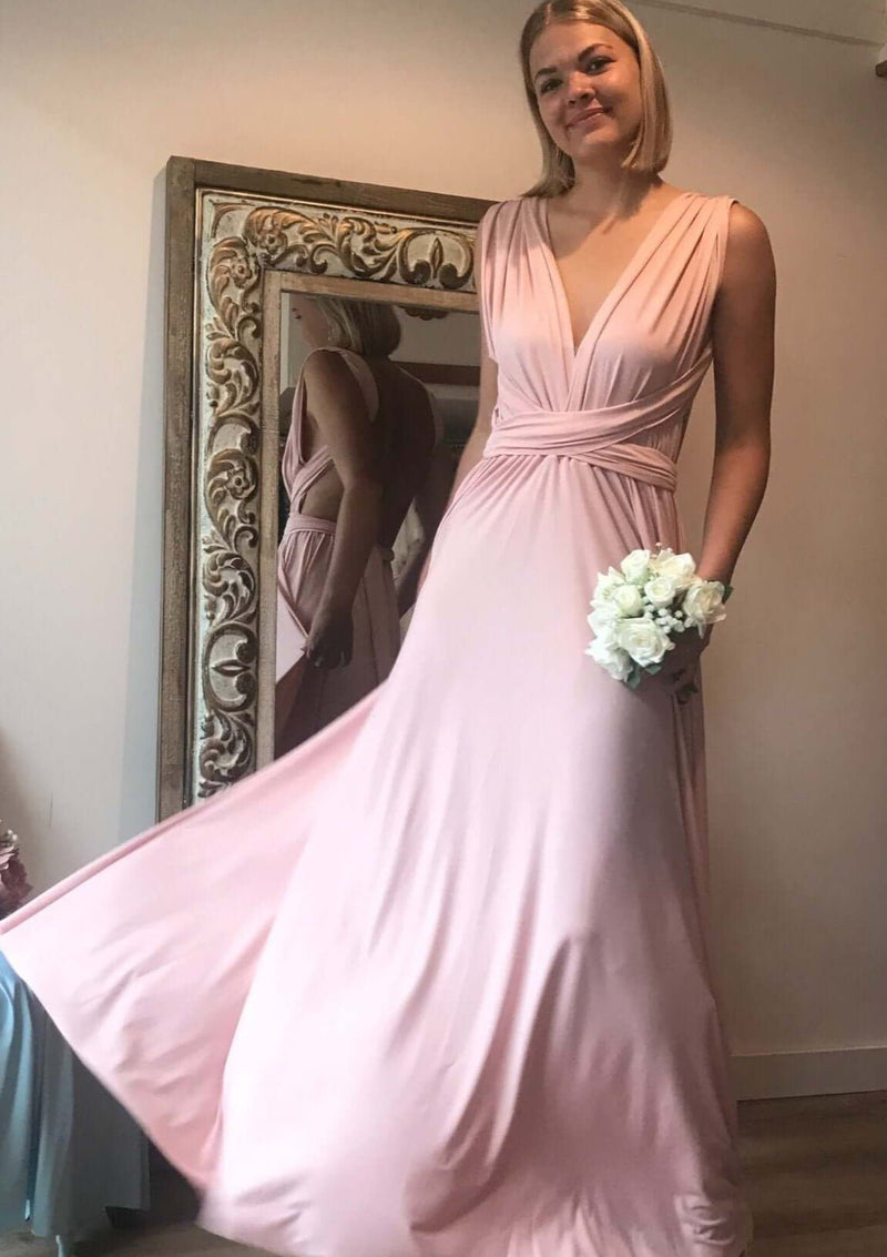 Luxe Nude Pink Convertible Infinity bridesmaid dress Express NZ wide - Bay Bridal and Ball Gowns