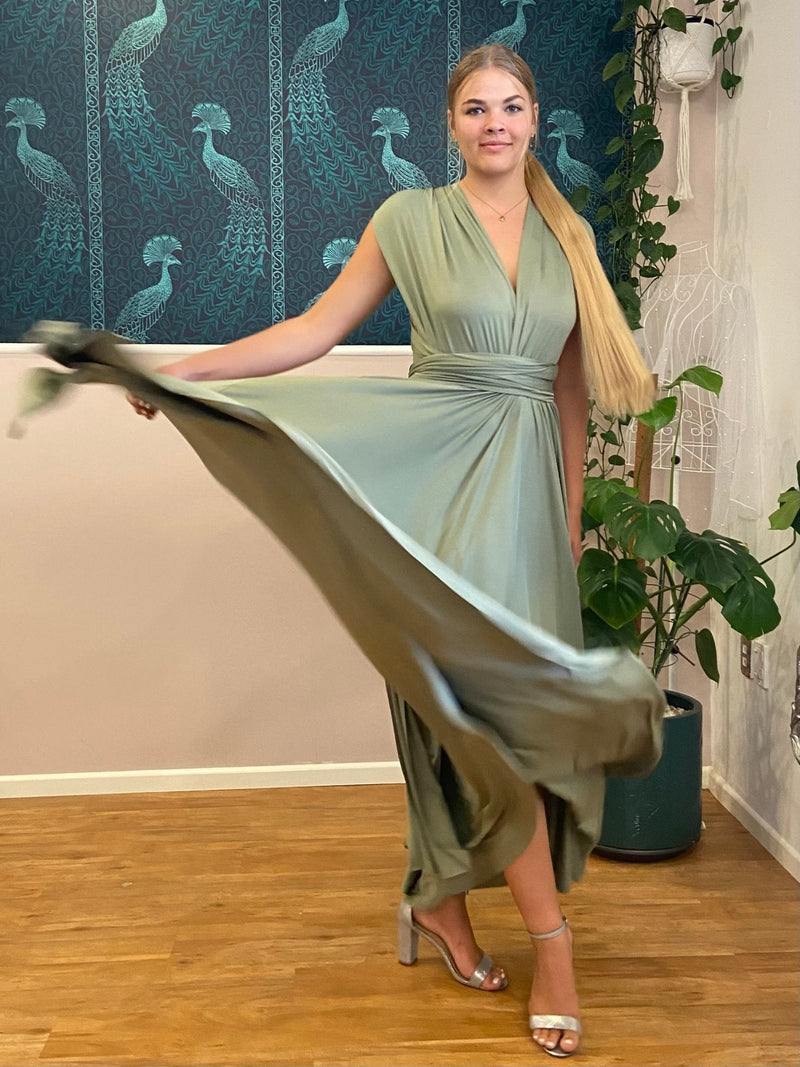 Luxe Olive Green Convertible Infinity bridesmaid dress Express NZ wide - Bay Bridal and Ball Gowns