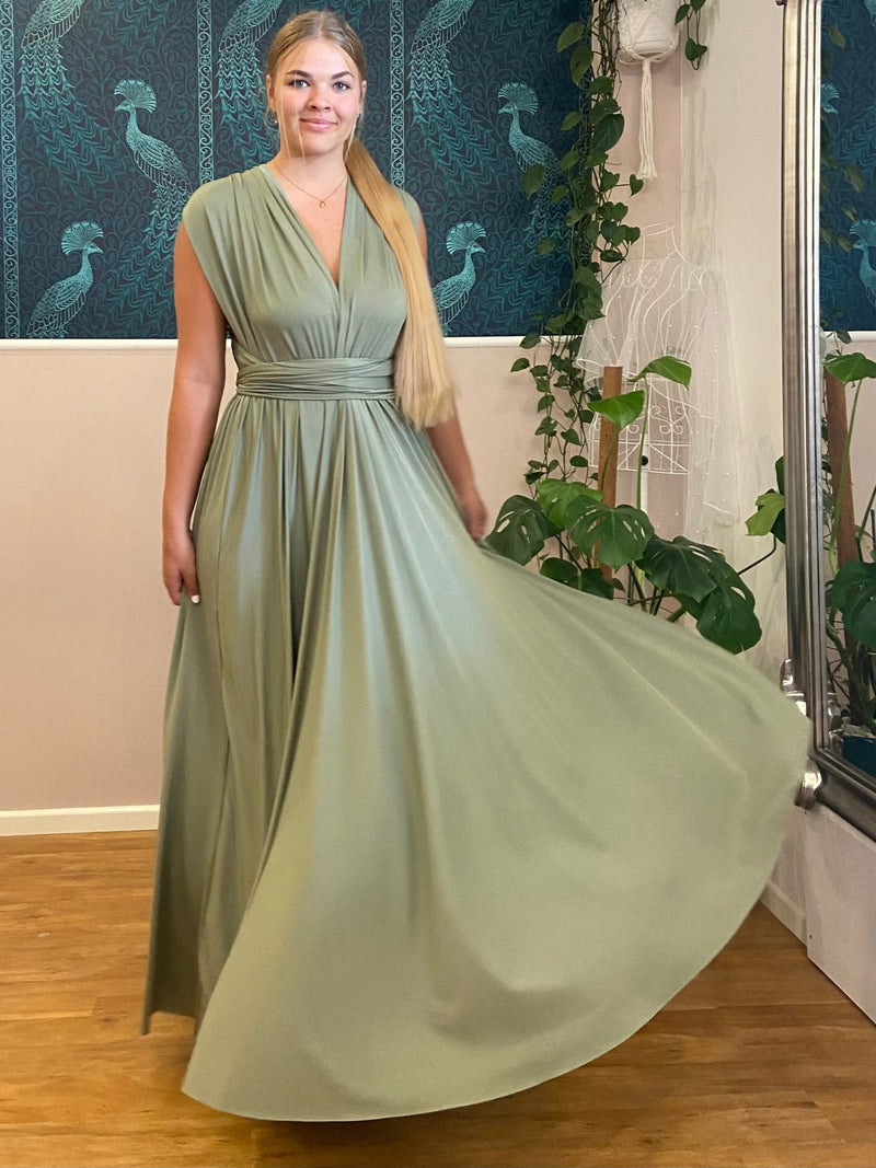 Luxe Olive Green Convertible Infinity bridesmaid dress Express NZ wide - Bay Bridal and Ball Gowns