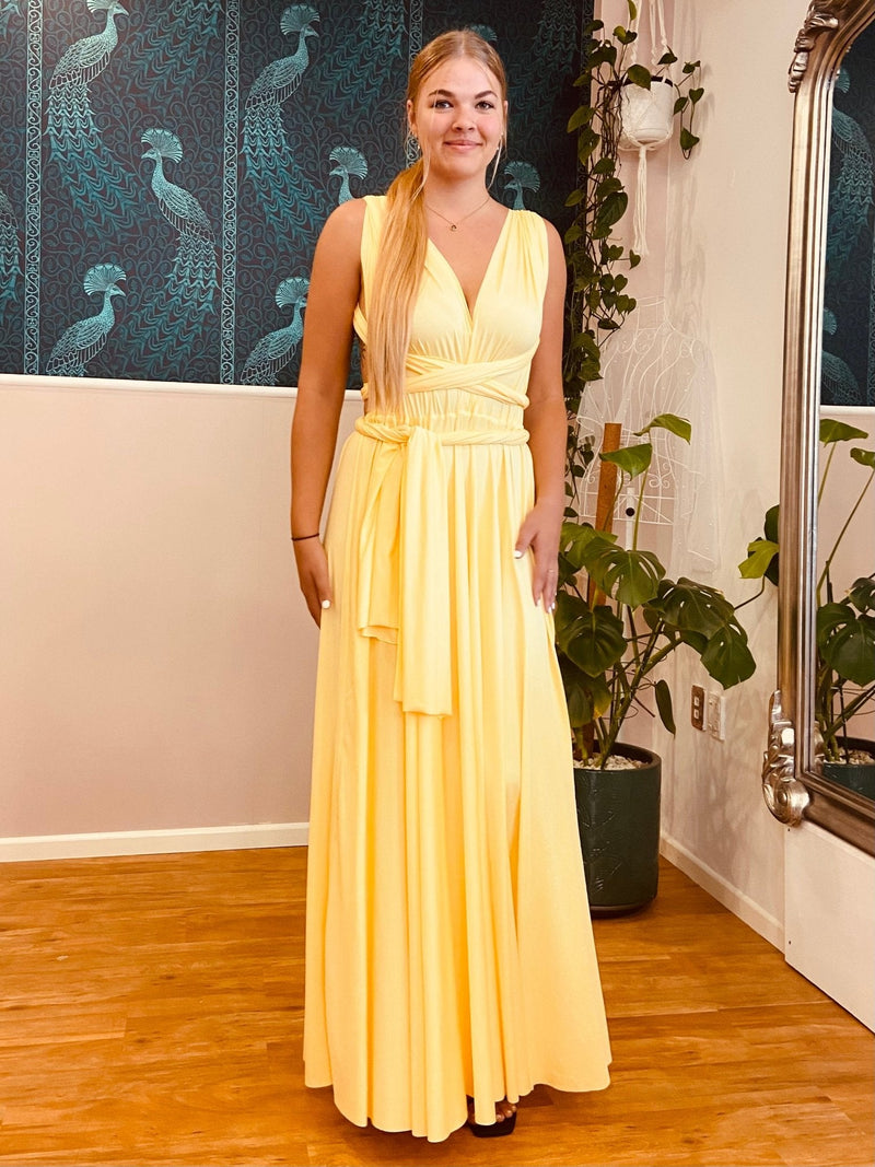 Luxe Pastel Yellow Convertible Infinity bridesmaid dress - Bay Bridal and Ball Gowns