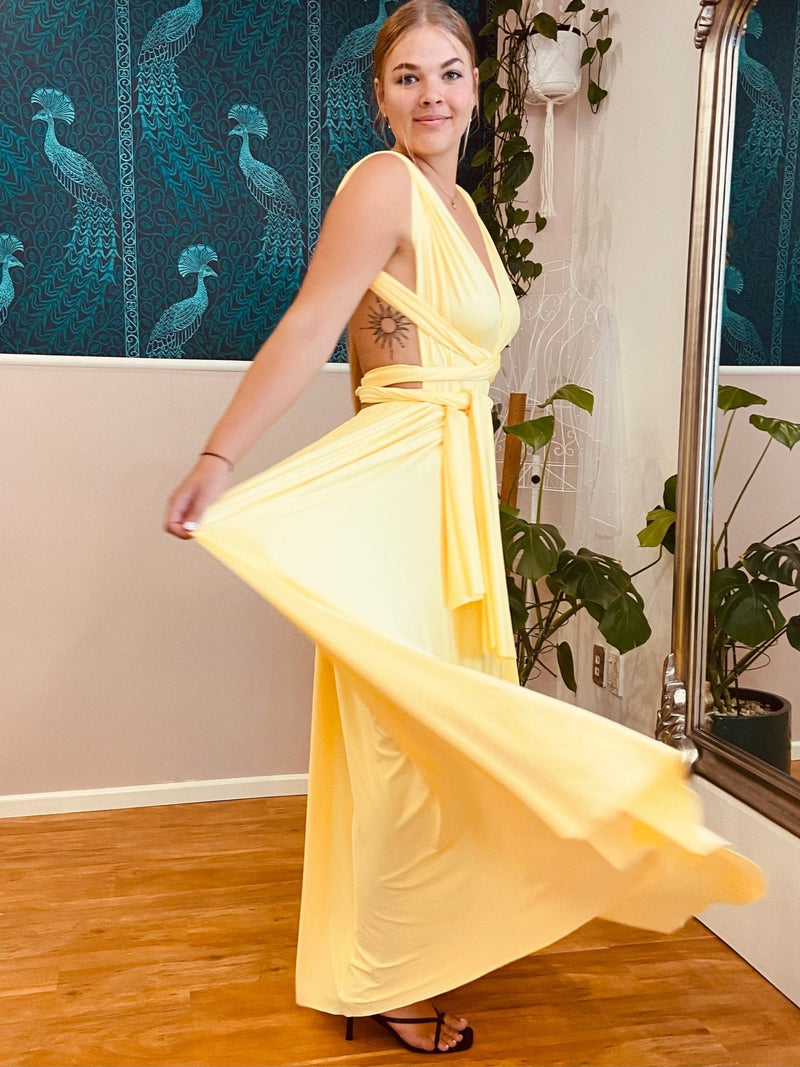 Luxe Pastel Yellow Convertible Infinity bridesmaid dress Express NZ Wide - Bay Bridal and Ball Gowns