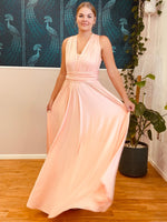 Luxe Peach Pink convertible Infinity bridesmaid dress - Bay Bridal and Ball Gowns
