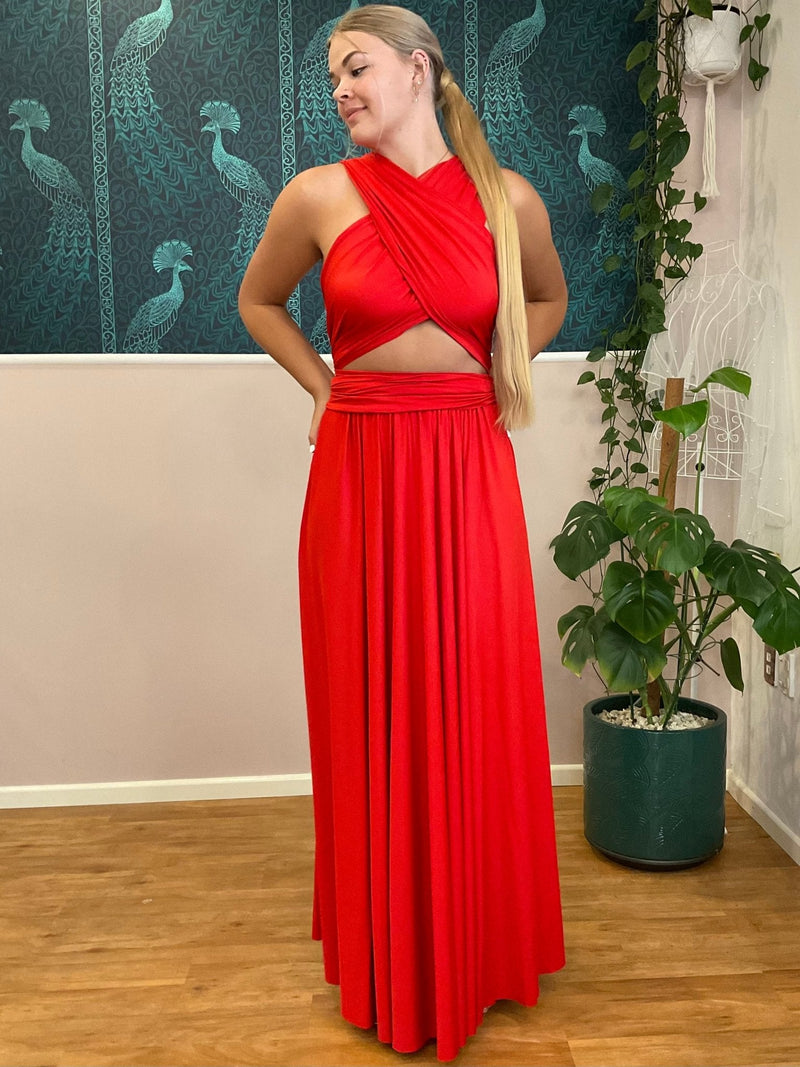 Luxe Red Convertible Infinity bridesmaid dress - Bay Bridal and Ball Gowns