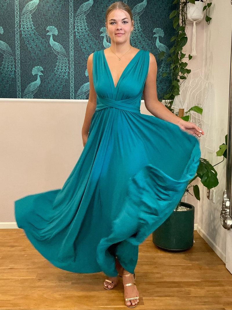 Luxe Teal Convertible Infinity bridesmaid dress - Bay Bridal and Ball Gowns