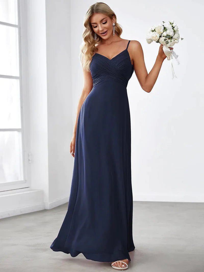 Malika elegant cross front cowl back dress in navy Express NZ wide - Bay Bridal and Ball Gowns