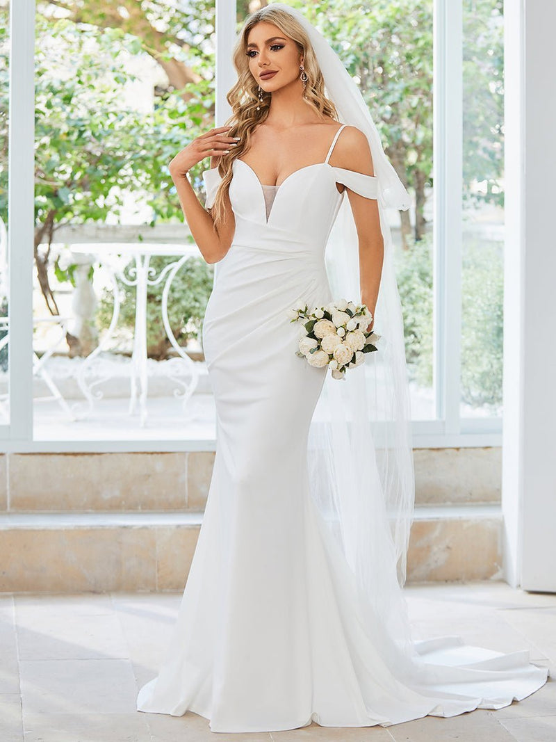 Marama ivory off shoulder thin strap wedding gown - Bay Bridal and Ball Gowns