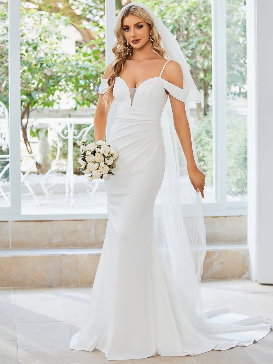 Marama ivory off shoulder thin strap wedding gown Express NZ wide - Bay Bridal and Ball Gowns