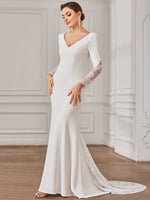Marie stretch knit long sleeve wedding dress in ivory size 10 Express NZ wide - Bay Bridal and Ball Gowns