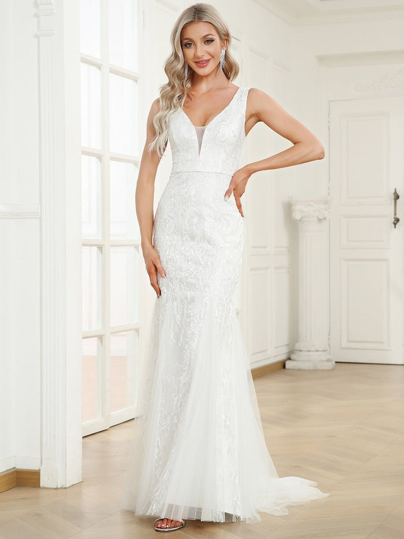 Marlin embroidered V neck wedding gown in Ivory Express NZ wide - Bay Bridal and Ball Gowns