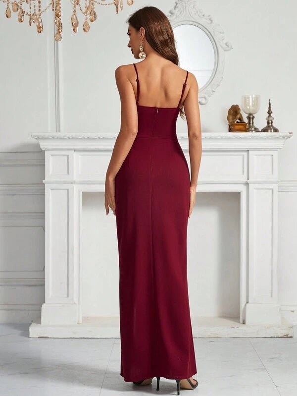 Maryanna illusion corset style gown in burgundy Express NZ wide - Bay Bridal and Ball Gowns