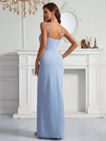 Maryanna illusion corset style gown in light blue Express NZ wide - Bay Bridal and Ball Gowns