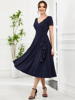 Miranda classic tea length mother of the bride dress in Navy Express NZ wide - Bay Bridal and Ball Gowns