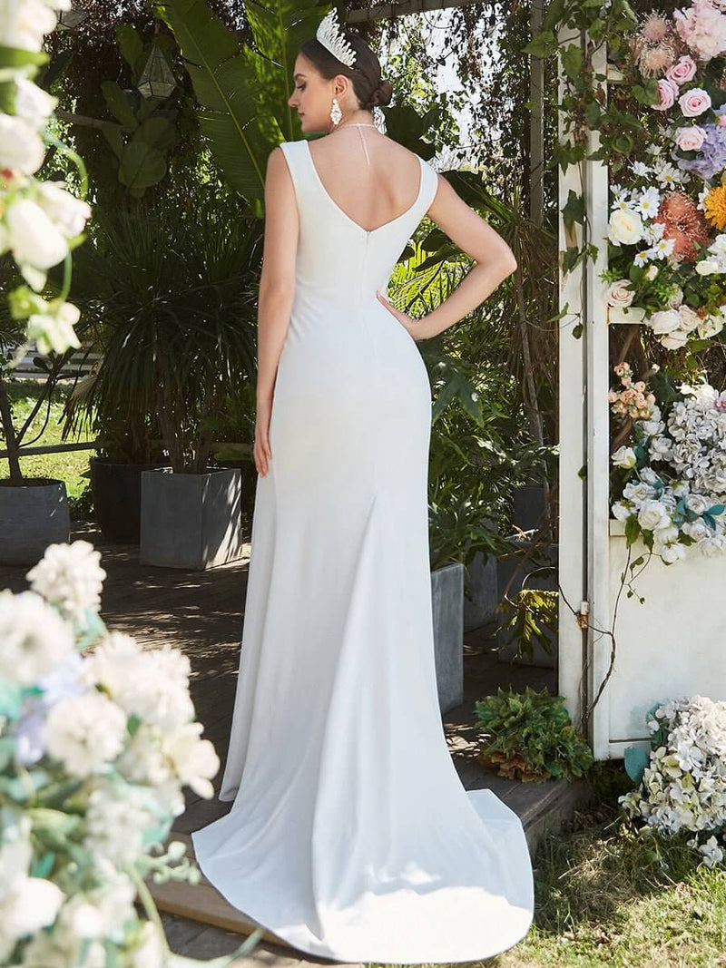 Nadine modern wedding dress with split and train in Ivory - Bay Bridal and Ball Gowns