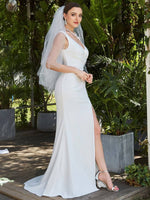 Nadine modern wedding dress with split and train in Ivory Express NZ Wide - Bay Bridal and Ball Gowns