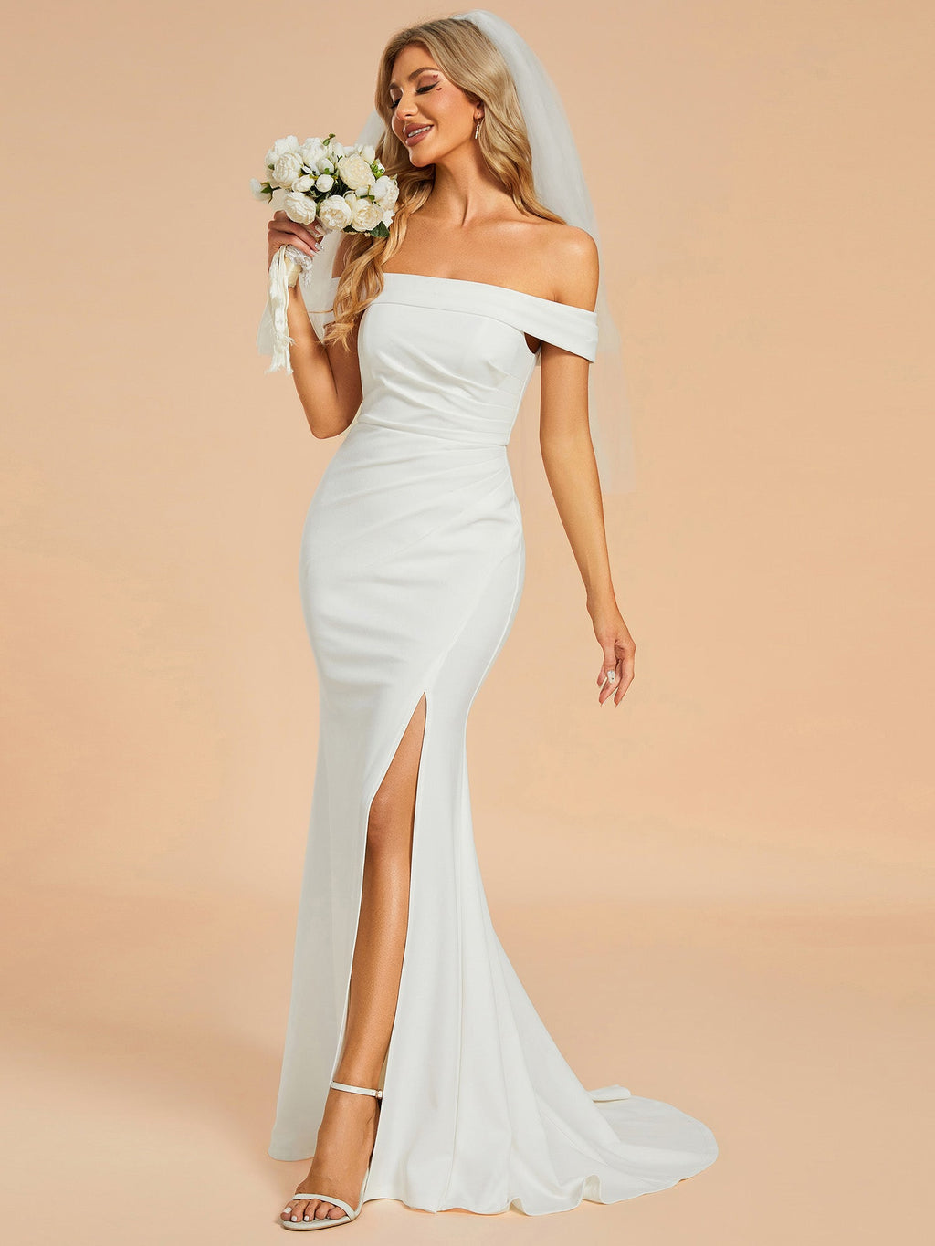 Nadiya wedding dress with split and train in Ivory Express NZ wide - Bay Bridal and Ball Gowns