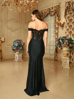 Naomi cami corset lace black ball gown with split Express NZ wide - Bay Bridal and Ball Gowns