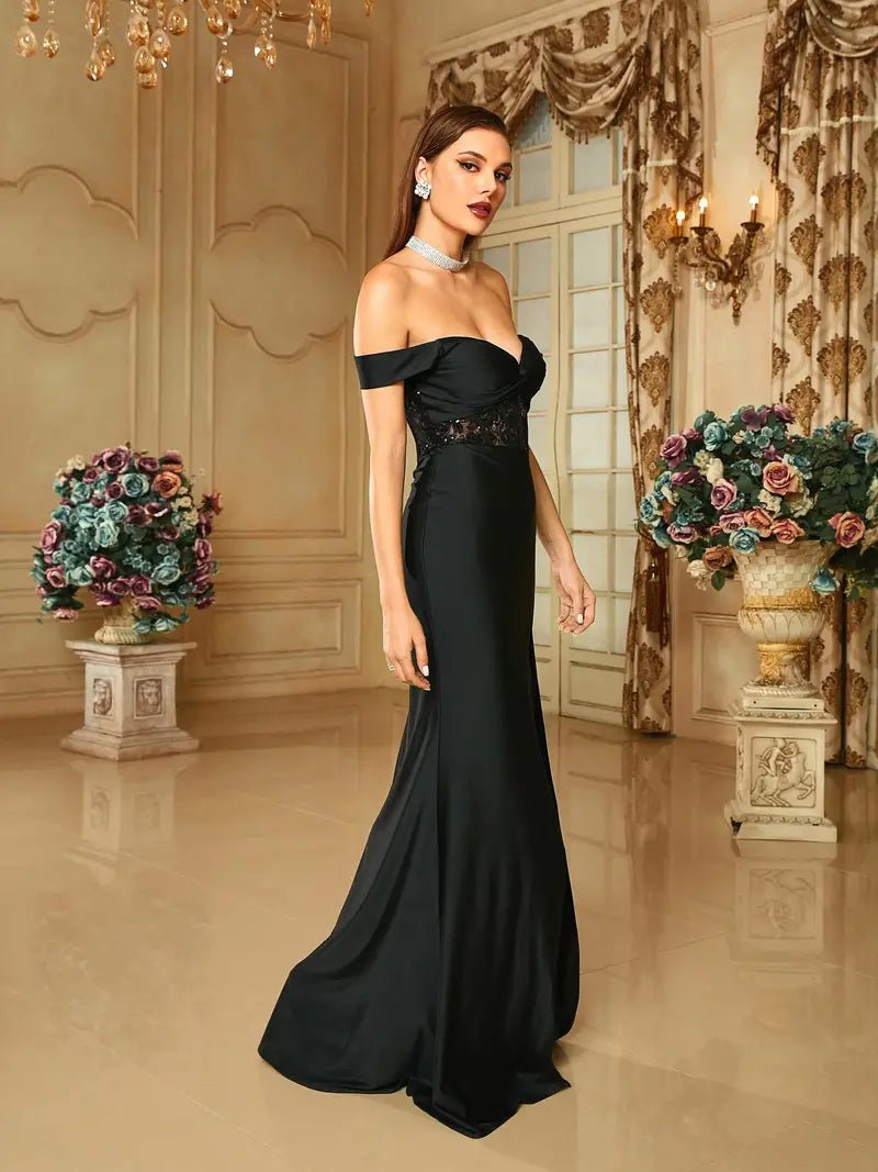 Naomi cami corset lace black ball gown with split Express NZ wide - Bay Bridal and Ball Gowns