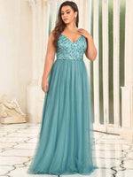 Nina thin strap sequin leaf pattern dress in dusky blue s14 Express NZ wide! - Bay Bridal and Ball Gowns