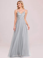 Nina thin strap sequin leaf pattern dress in grey Express NZ wide! - Bay Bridal and Ball Gowns