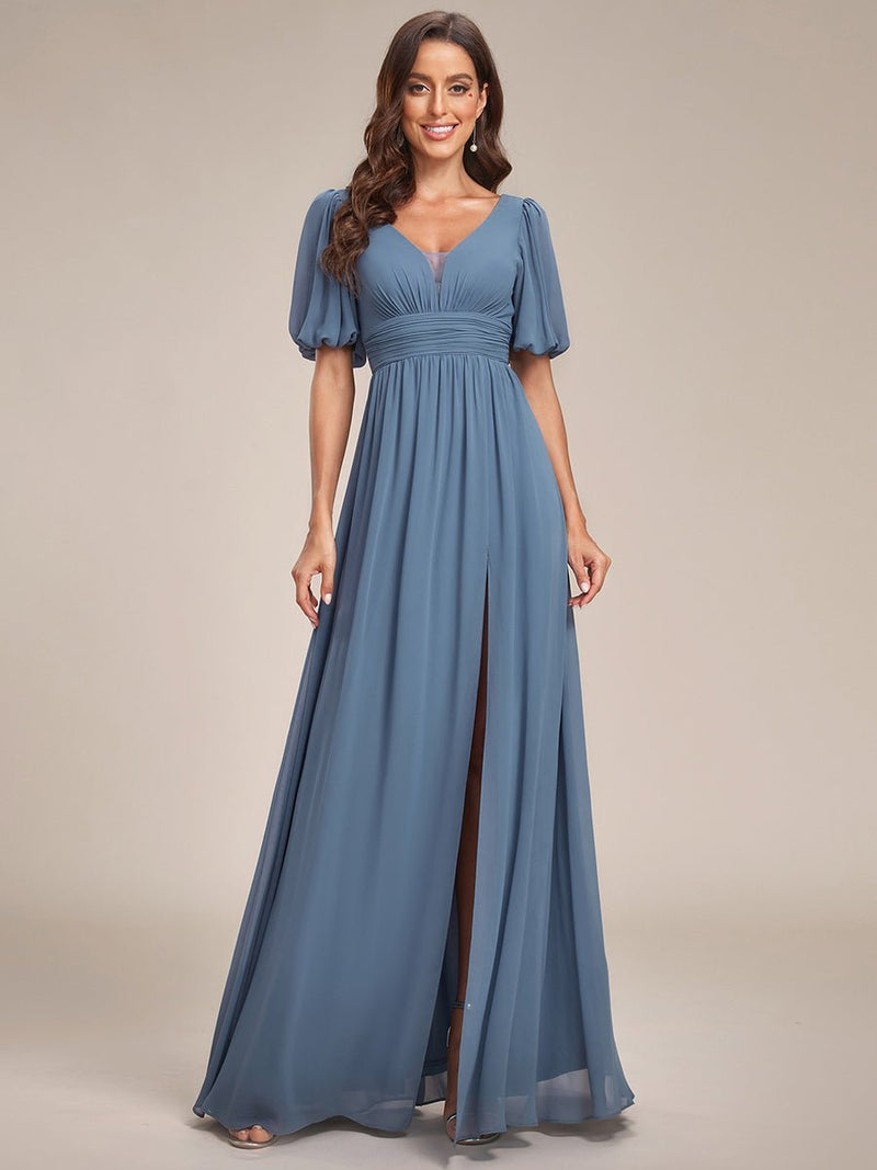 Olivia half sleeve chiffon evening or bridesmaid gown with split - Bay Bridal and Ball Gowns