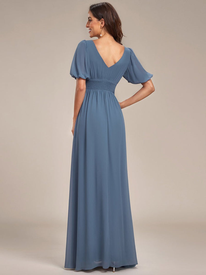 Olivia half sleeve gown with split in dusky navy s14 Express NZ wide - Bay Bridal and Ball Gowns