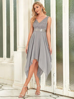 Pamela short pixie hem bridesmaid dress in grey size 8 Express NZ wide - Bay Bridal and Ball Gowns