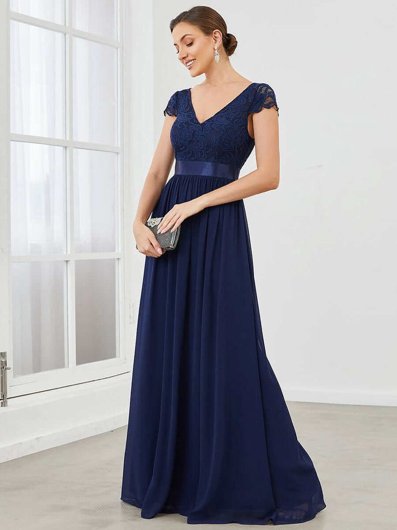 Pania cap sleeve bridesmaid/mother of the bride dress in lace and chiffon - Bay Bridal and Ball Gowns