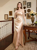 Patrina light gold satin corset open back ball dress Express NZ wide - Bay Bridal and Ball Gowns