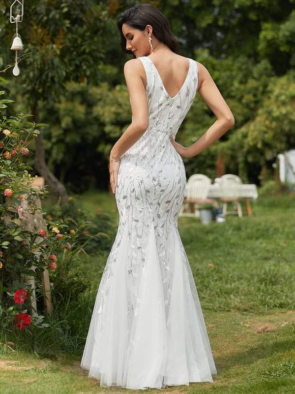 Paula tulle wedding dress with sequin leaf pattern in s10 white Express NZ wide - Bay Bridal and Ball Gowns