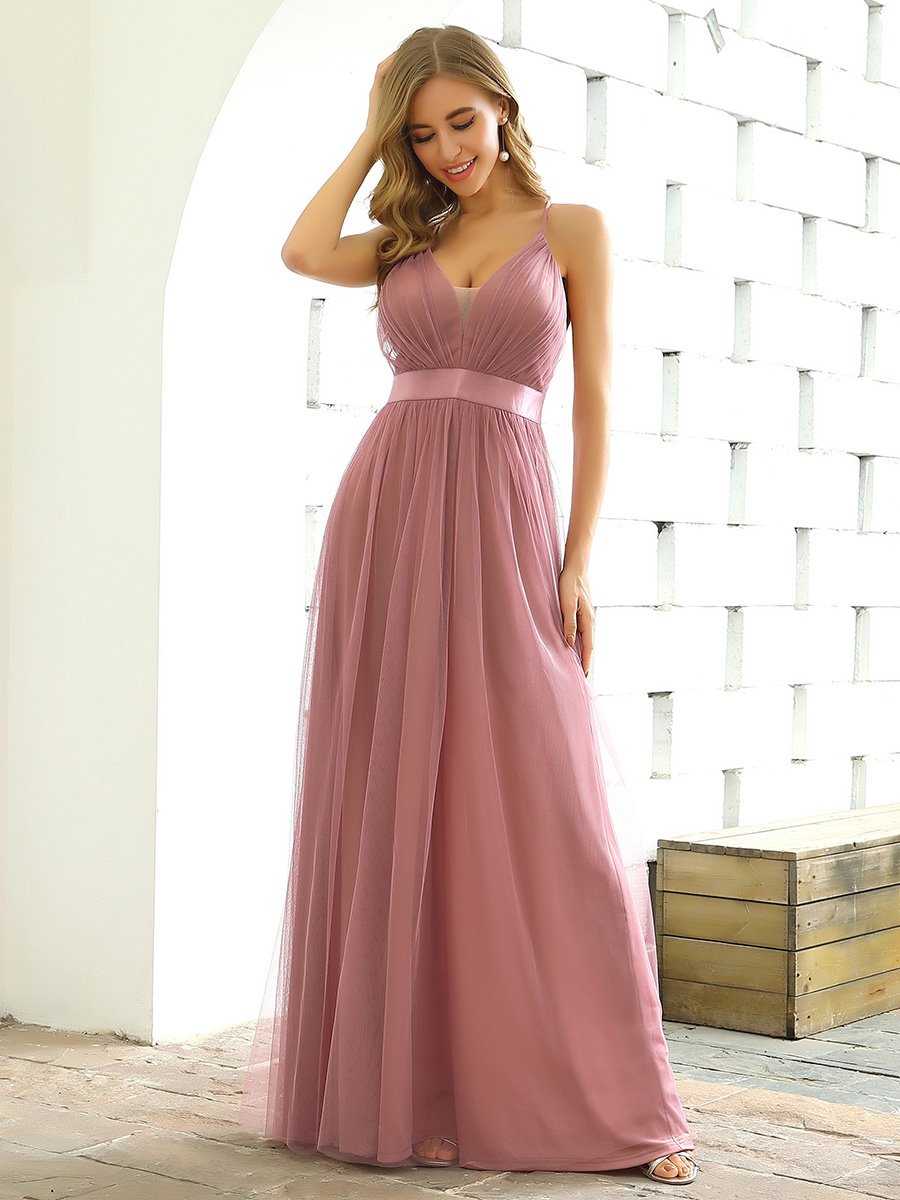 Pauline V neck evening ball dress in dusky rose Express NZ wide - Bay Bridal and Ball Gowns