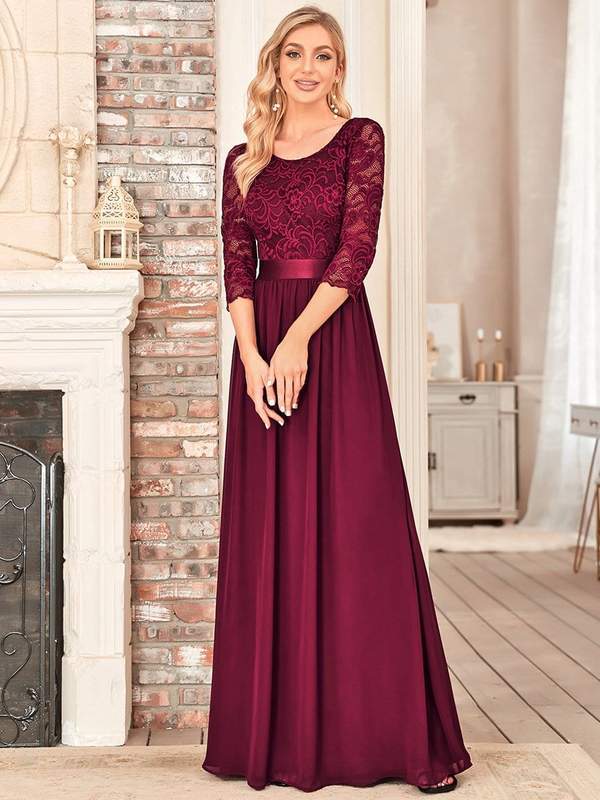 Pricilla lace and chiffon dress in burgundy Express NZ wide - Bay Bridal and Ball Gowns