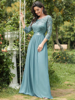 Pricilla lace and chiffon dress in dusky blue Express NZ wide! - Bay Bridal and Ball Gowns