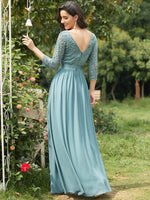 Pricilla lace and chiffon dress in dusky blue Express NZ wide! - Bay Bridal and Ball Gowns