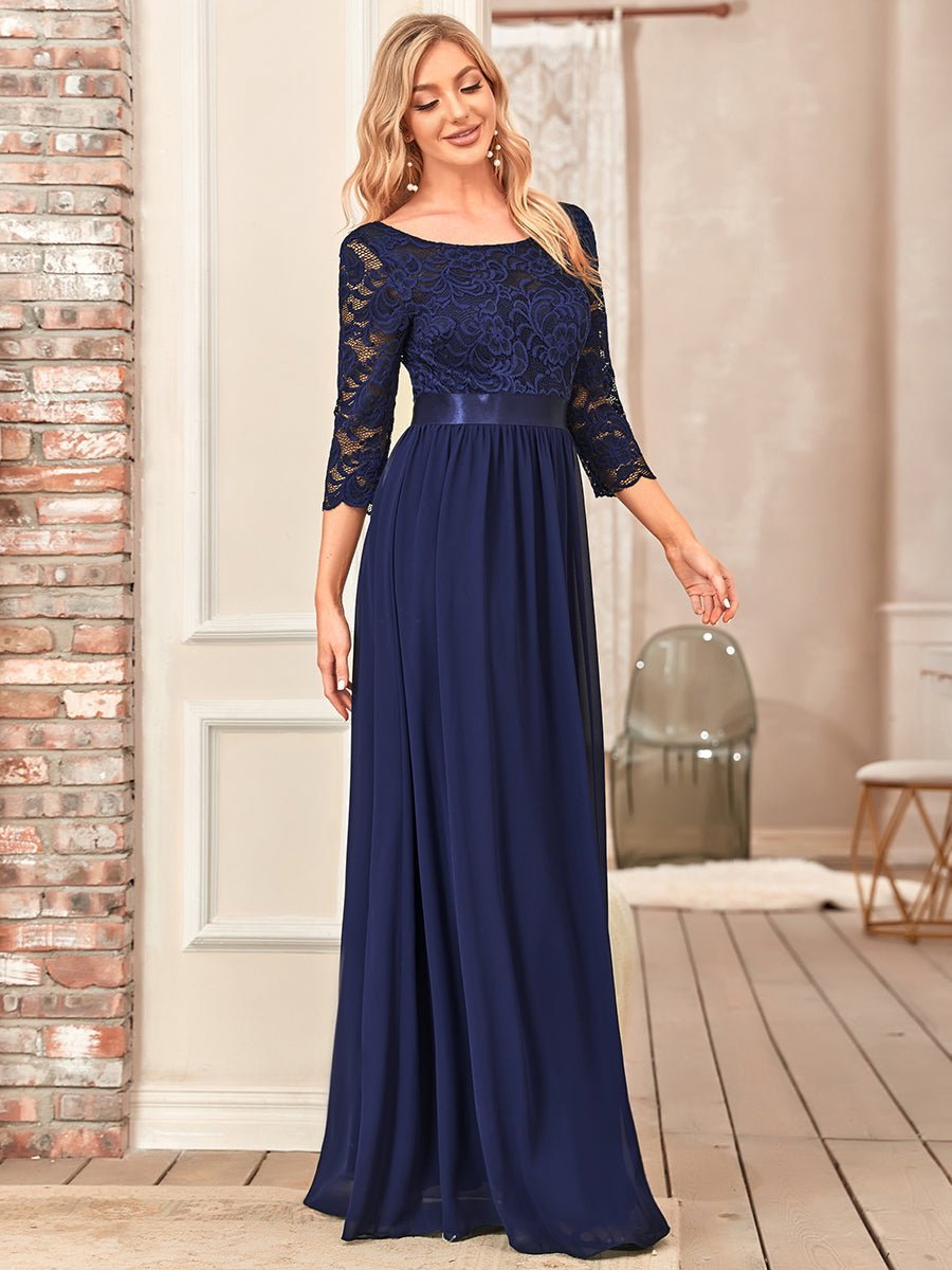 Pricilla lace and chiffon dress in navy blue Express NZ wide - Bay Bridal and Ball Gowns