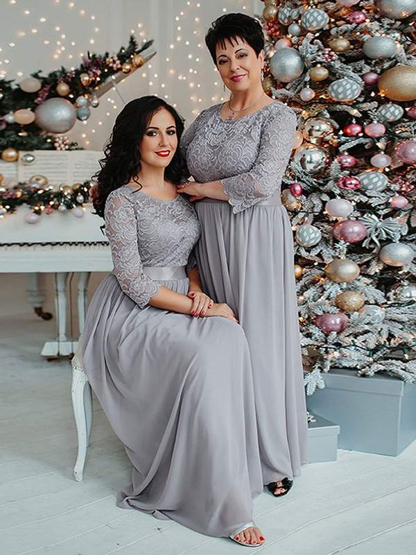 Pricilla lace and chiffon sleeved bridesmaid dress - Bay Bridal and Ball Gowns