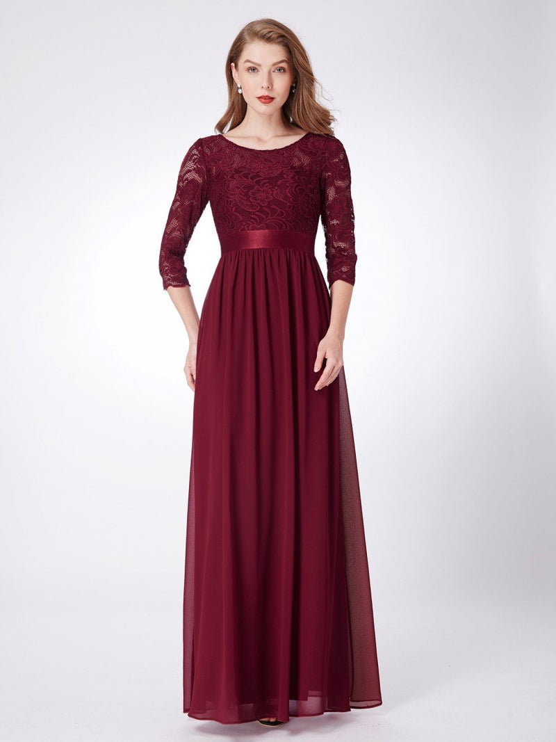 Pricilla lace and chiffon sleeved bridesmaid or ball dress - Bay Bridal and Ball Gowns