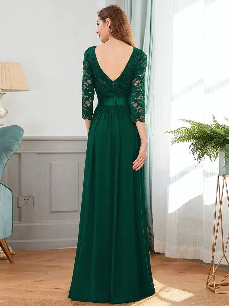 Pricilla lace and chiffon sleeved dress in emerald size 28 Express NZ wide - Bay Bridal and Ball Gowns