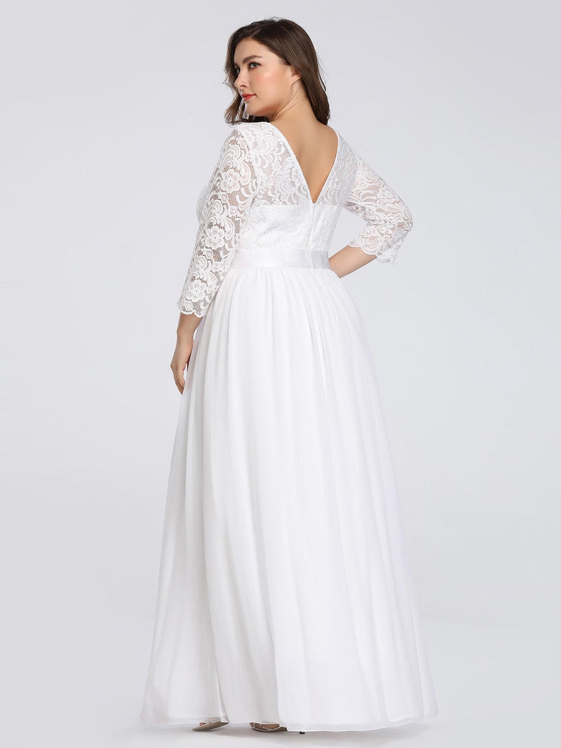 Pricilla lace and chiffon wedding dress in white Express NZ wide - Bay Bridal and Ball Gowns