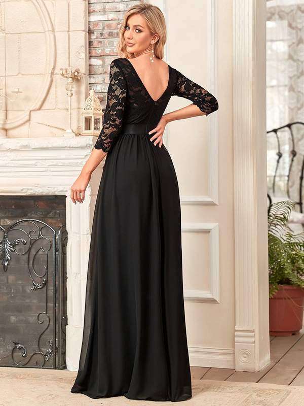 Pricilla sleeved bridesmaid or ball dress in black Express NZ wide - Bay Bridal and Ball Gowns