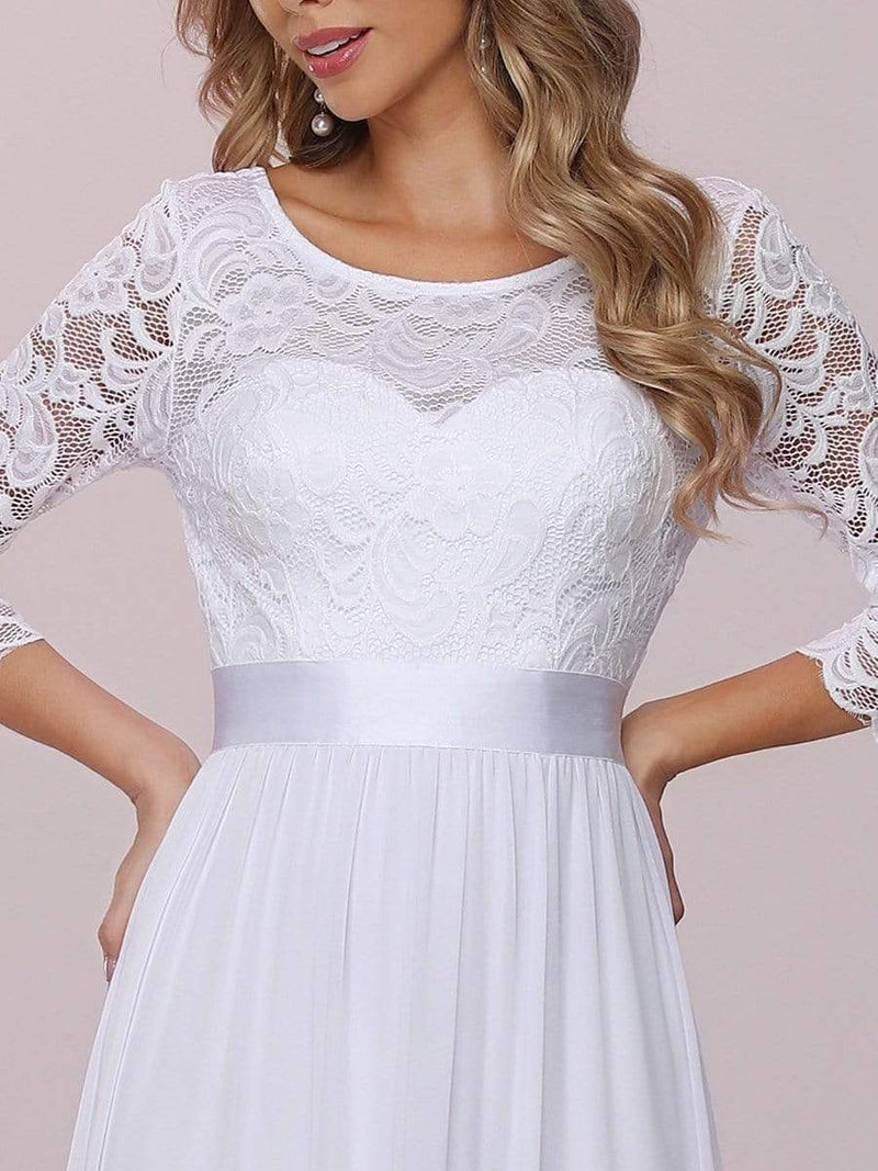 Pricilla sleeved lace and chiffon plus size wedding dress in white - Bay Bridal and Ball Gowns