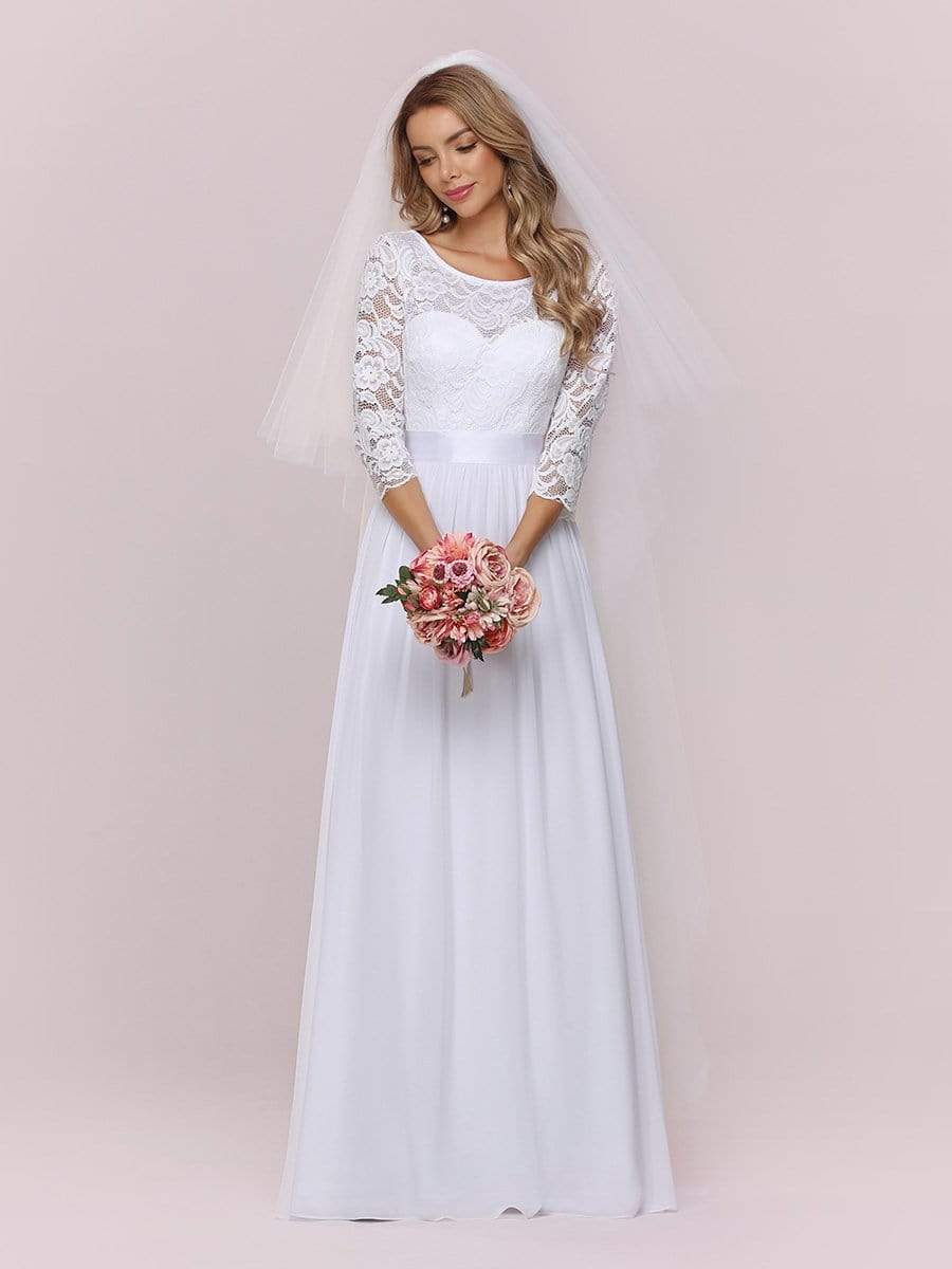 Pricilla sleeved lace and chiffon plus size wedding dress in white - Bay Bridal and Ball Gowns